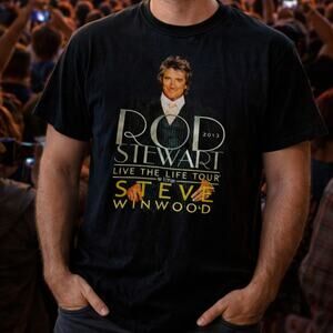 Vintage Rod Stewart live the life tour 2013 T-shirt large Steve Winwood black